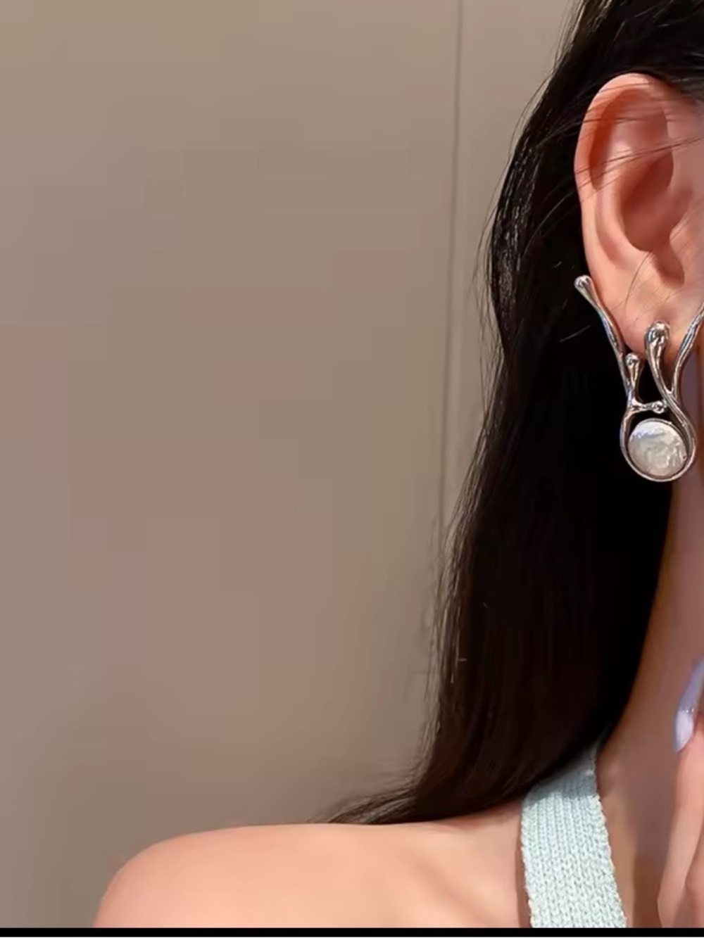 Silver Drop Pearl Dangle Earrings